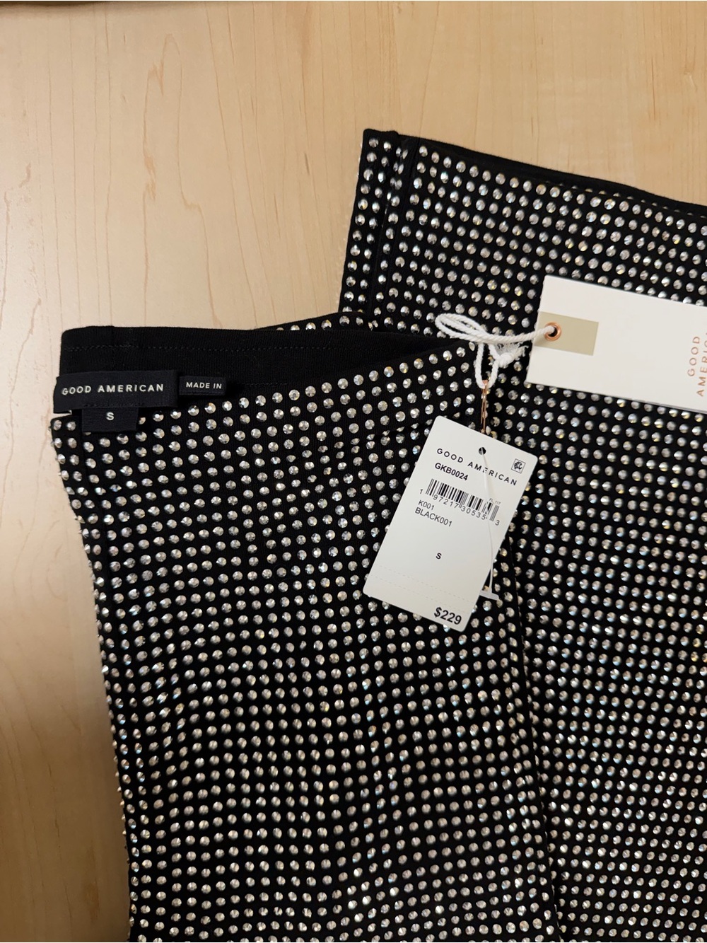 Good American Black Crystal-Studded Pull-On Pants